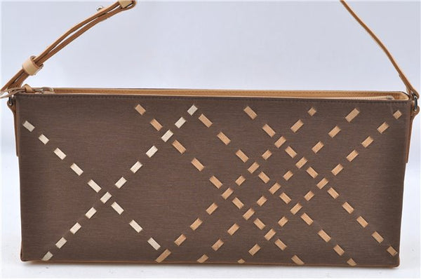 Authentic BURBERRY Vintage Nylon Leather Shoulder Hand Bag Purse Brown J2981