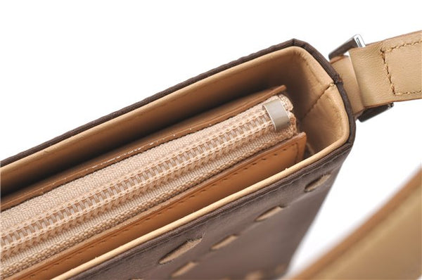 Authentic BURBERRY Vintage Nylon Leather Shoulder Hand Bag Purse Brown J2981