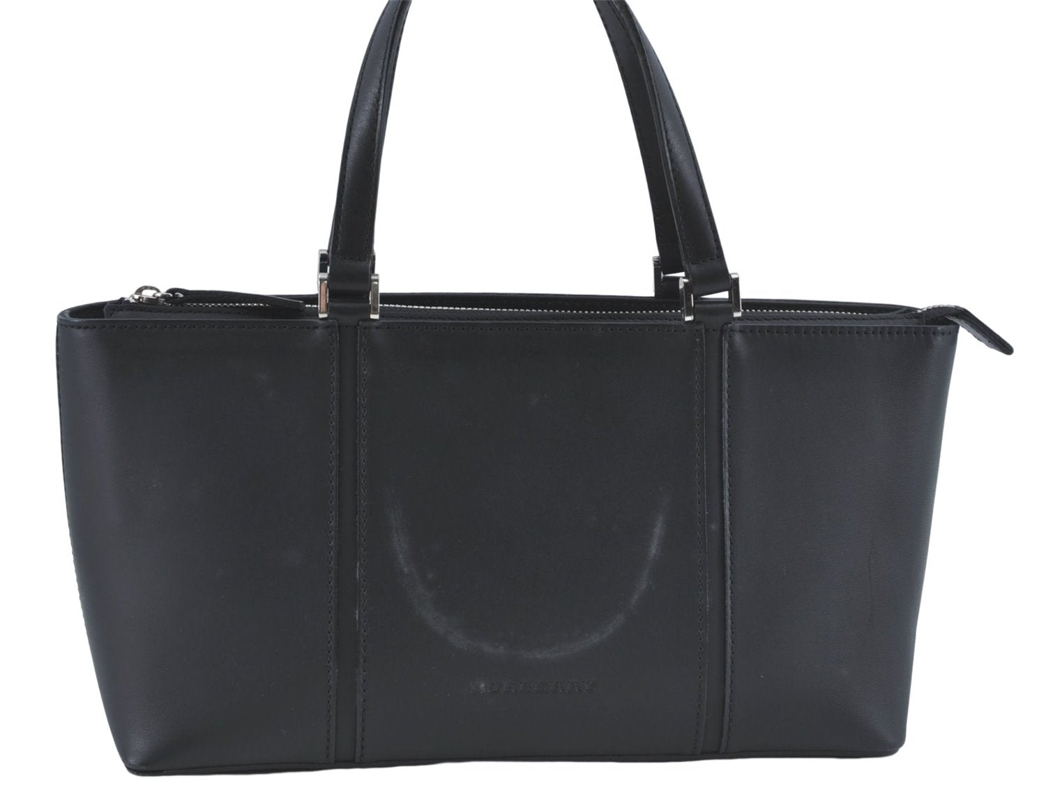 Authentic BURBERRY Vintage Leather Hand Bag Purse Black J2989