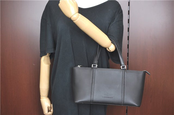 Authentic BURBERRY Vintage Leather Hand Bag Purse Black J2989