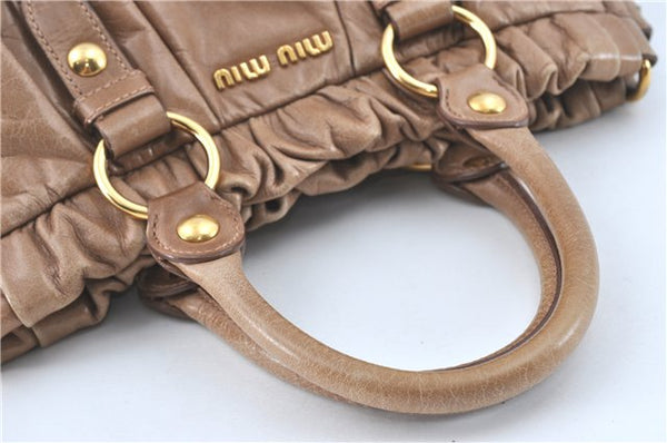 Authentic MIU MIU Leather 2Way Shoulder Hand Bag Purse Brown J3057