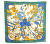 Authentic HERMES Carre 90 Scarf "SOLEIL De SOIE" Silk Green Gold J3060