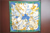 Authentic HERMES Carre 90 Scarf "SOLEIL De SOIE" Silk Green Gold J3060