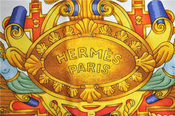 Authentic HERMES Carre 90 Scarf "VOILES DE LUMIERE" Silk Red Gold J3139