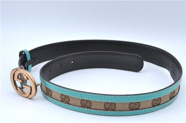 Authentic GUCCI InterlockingG Belt GG Canvas Leather 29.5-31 114874 Brown J3174