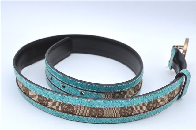 Authentic GUCCI InterlockingG Belt GG Canvas Leather 29.5-31 114874 Brown J3174