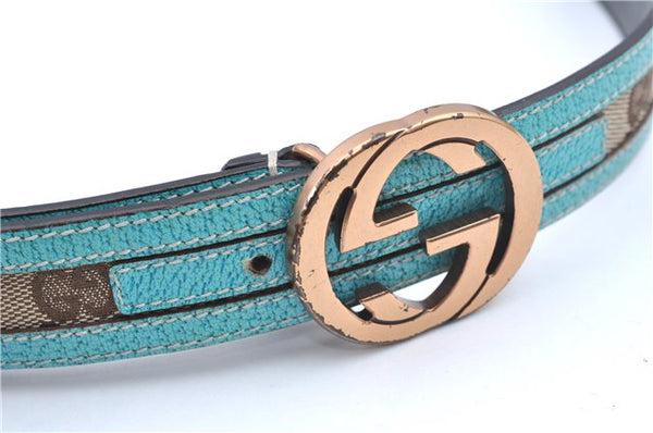 Authentic GUCCI InterlockingG Belt GG Canvas Leather 29.5-31 114874 Brown J3174