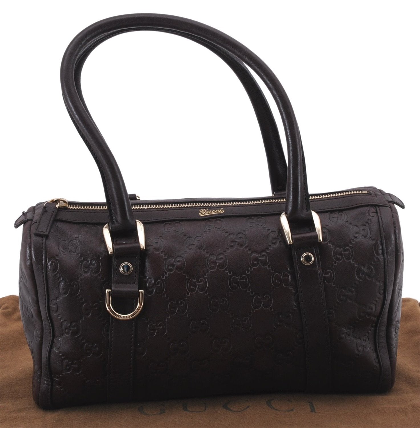 Authentic GUCCI Guccissima Abbey Hand Boston Bag GG Leather 130942 Brown J3199