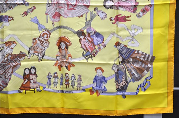 Authentic HERMES Carre 90 Scarf "HELLO DOLLY" Silk Orange Yellow J3253