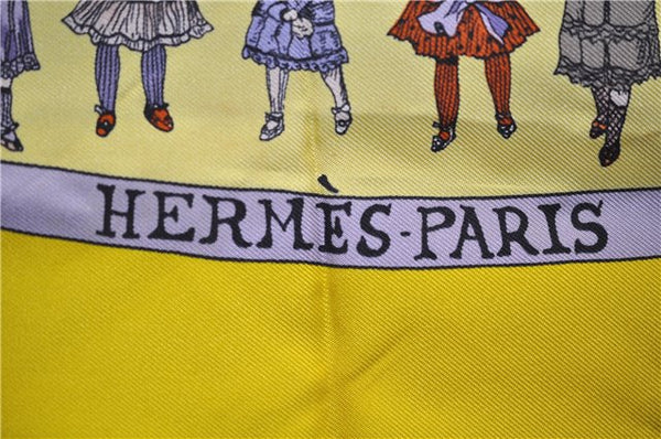 Authentic HERMES Carre 90 Scarf "HELLO DOLLY" Silk Orange Yellow J3253