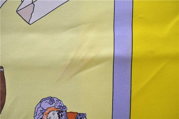 Authentic HERMES Carre 90 Scarf "HELLO DOLLY" Silk Orange Yellow J3253
