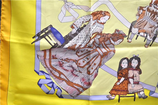 Authentic HERMES Carre 90 Scarf "HELLO DOLLY" Silk Orange Yellow J3253