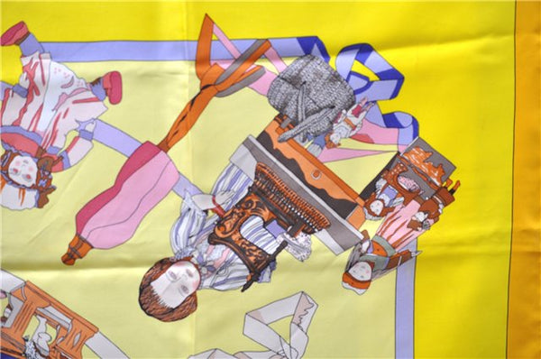 Authentic HERMES Carre 90 Scarf "HELLO DOLLY" Silk Orange Yellow J3253