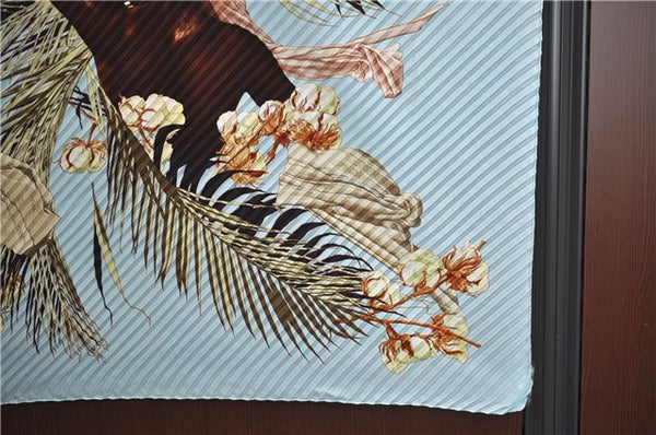 Authentic HERMES Pleats Scarf "TURBANS DES REINES" Silk Light Blue Box J3322