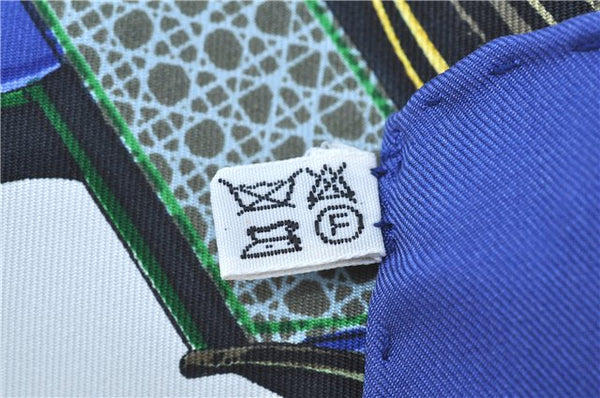 Authentic HERMES Carre 90 Scarf "LES VOITURES A TRAMSFORMATION" Silk Blue J3323