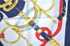 Authentic HERMES Carre 90 Scarf "Eperon d'or" Silk Navy Blue J3324