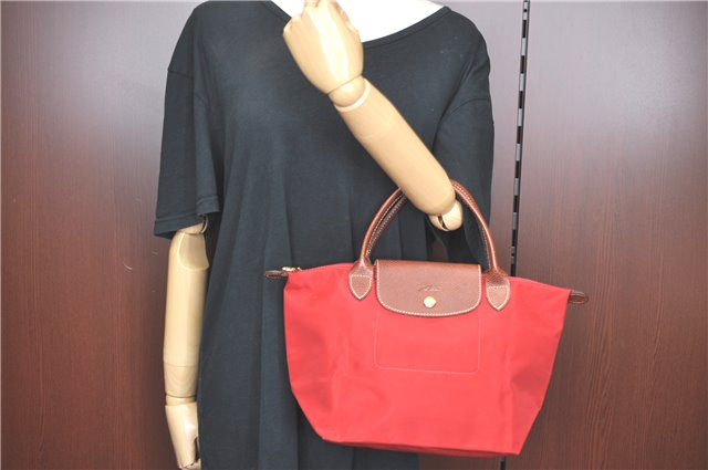 Auth Longchamp Le Pliage Shopper Size S Tote Hand Bag Nylon Leather Red J3352