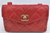 Authentic CHANEL Lamb Skin Matelasse CC Logo Chain Waist Body Bag Red J3390