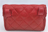 Authentic CHANEL Lamb Skin Matelasse CC Logo Chain Waist Body Bag Red J3390