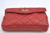 Authentic CHANEL Lamb Skin Matelasse CC Logo Chain Waist Body Bag Red J3390