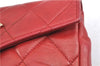 Authentic CHANEL Lamb Skin Matelasse CC Logo Chain Waist Body Bag Red J3390