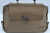 Authentic Salvatore Ferragamo Gancini Leather 2Way Hand Bag Beige Box SF J3394