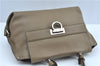 Authentic Salvatore Ferragamo Gancini Leather 2Way Hand Bag Beige Box SF J3394
