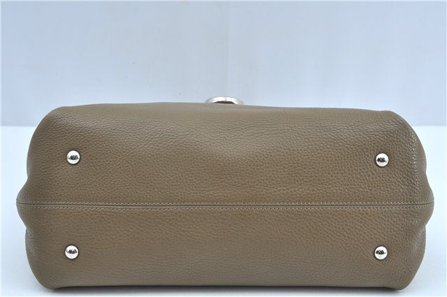 Authentic Salvatore Ferragamo Gancini Leather 2Way Hand Bag Beige Box SF J3394