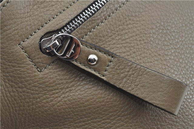 Authentic Salvatore Ferragamo Gancini Leather 2Way Hand Bag Beige Box SF J3394