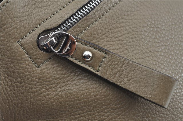 Authentic Salvatore Ferragamo Gancini Leather 2Way Hand Bag Beige Box SF J3394