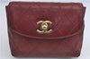 Authentic CHANEL Lamb Skin Bicolore Matelasse CC Logo Waist Body Bag Red J3396