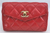 Authentic CHANEL Lamb Skin Matelasse CC Logo Chain Waist Body Bag Red J3400