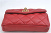 Authentic CHANEL Lamb Skin Matelasse CC Logo Chain Waist Body Bag Red J3400