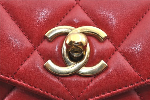 Authentic CHANEL Lamb Skin Matelasse CC Logo Chain Waist Body Bag Red J3400