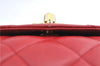 Authentic CHANEL Lamb Skin Matelasse CC Logo Chain Waist Body Bag Red J3400