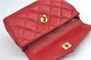 Authentic CHANEL Lamb Skin Matelasse CC Logo Chain Waist Body Bag Red J3400