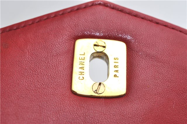 Authentic CHANEL Lamb Skin Matelasse CC Logo Chain Waist Body Bag Red J3400