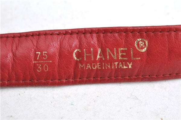 Authentic CHANEL Lamb Skin Matelasse CC Logo Chain Waist Body Bag Red J3400