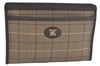 Authentic Burberrys Check Clutch Hand Bag Purse Canvas Leather Khaki Green J3547