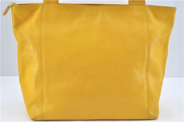 Authentic CHANEL Caviar Skin CC Logo Shoulder Tote Bag Yellow J3554