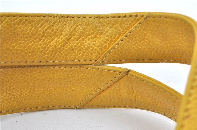 Authentic CHANEL Caviar Skin CC Logo Shoulder Tote Bag Yellow J3554
