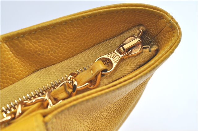 Authentic CHANEL Caviar Skin CC Logo Shoulder Tote Bag Yellow J3554