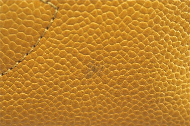 Authentic CHANEL Caviar Skin CC Logo Shoulder Tote Bag Yellow J3554