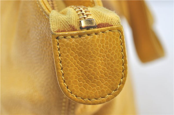 Authentic CHANEL Caviar Skin CC Logo Shoulder Tote Bag Yellow J3554