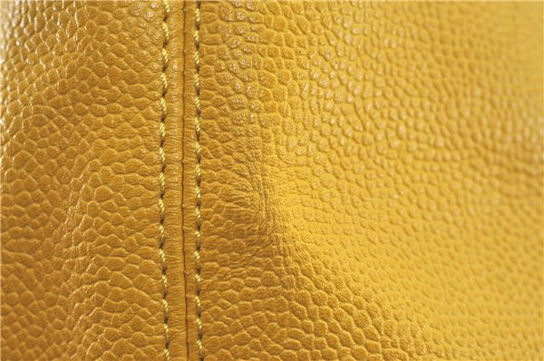 Authentic CHANEL Caviar Skin CC Logo Shoulder Tote Bag Yellow J3554