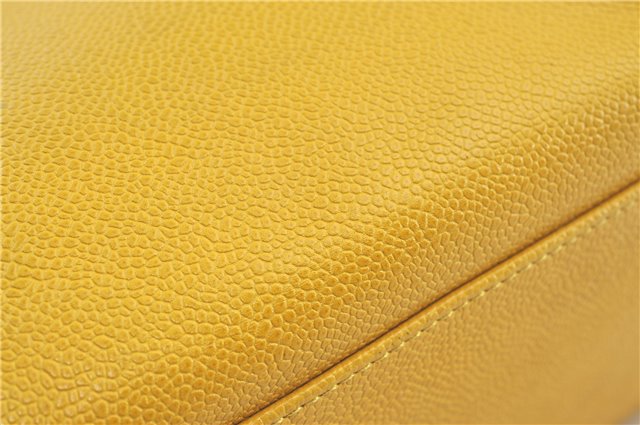 Authentic CHANEL Caviar Skin CC Logo Shoulder Tote Bag Yellow J3554
