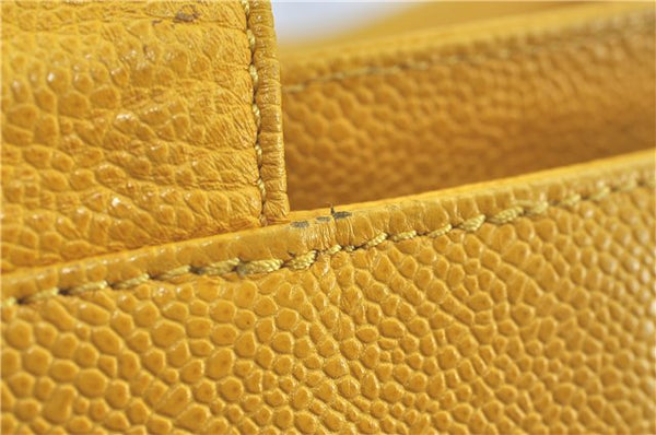 Authentic CHANEL Caviar Skin CC Logo Shoulder Tote Bag Yellow J3554