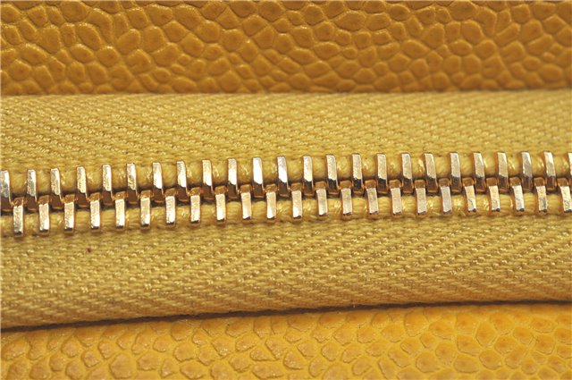 Authentic CHANEL Caviar Skin CC Logo Shoulder Tote Bag Yellow J3554