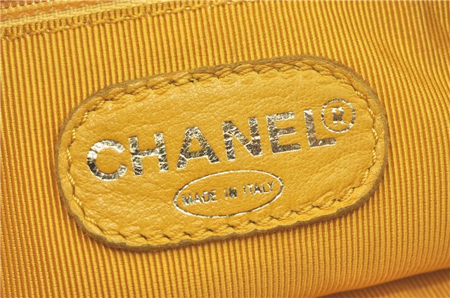 Authentic CHANEL Caviar Skin CC Logo Shoulder Tote Bag Yellow J3554