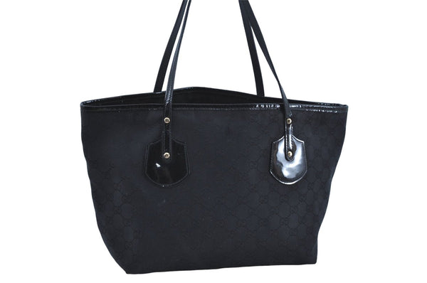 Authentic GUCCI Shoulder Tote Bag GG Canvas Leather 211976 Black J3565